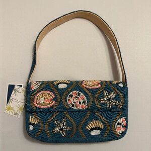America & Beyond beaded bag blue teal sea shells